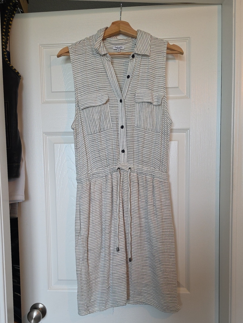 Splendid Cream and Black Striped Sleeveless Shirt Dress